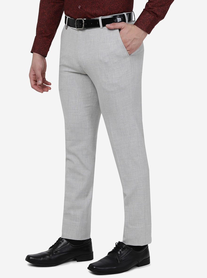 Buy Van Heusen Men Grey Textured Slim Fit Trousers online